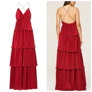 Ieena for Mac Duggal Red Layered Tiered Gown Maxi Dress Open Back - Size 6